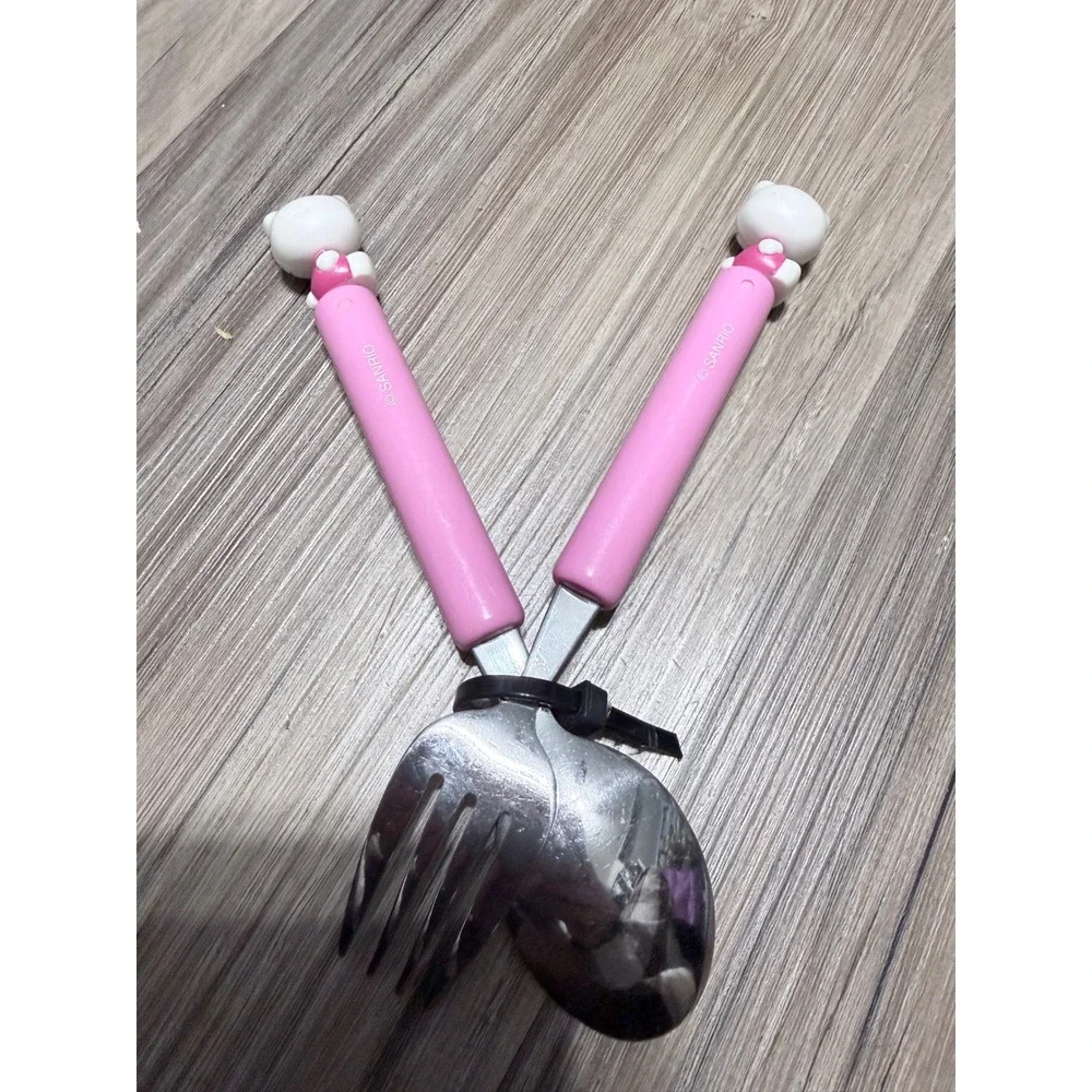 Sanrio Hello Kitty Kids Fork and Spoon Set Pink Stainless Steel Flatware